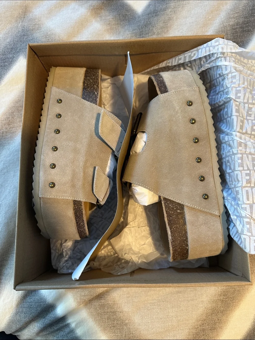 Steve Madden Kali Taupe Suede Platform Buckle Sandals